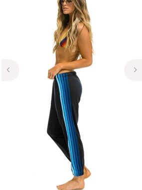 AVIATOR NATION sz S charcoal/blue Sweatpants with 5 stripe Rainbow Trim